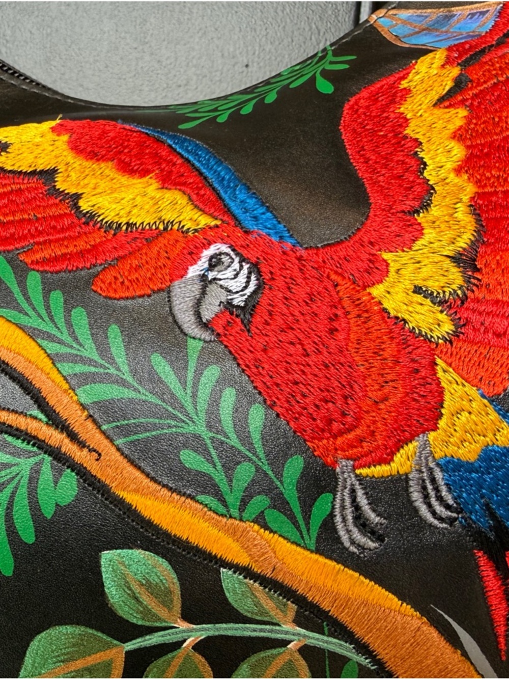 Anuschka Macaw Forest Painted & Embroidered Hobo Bag w/ Macaw Bag Charm - Picture 4 of 11